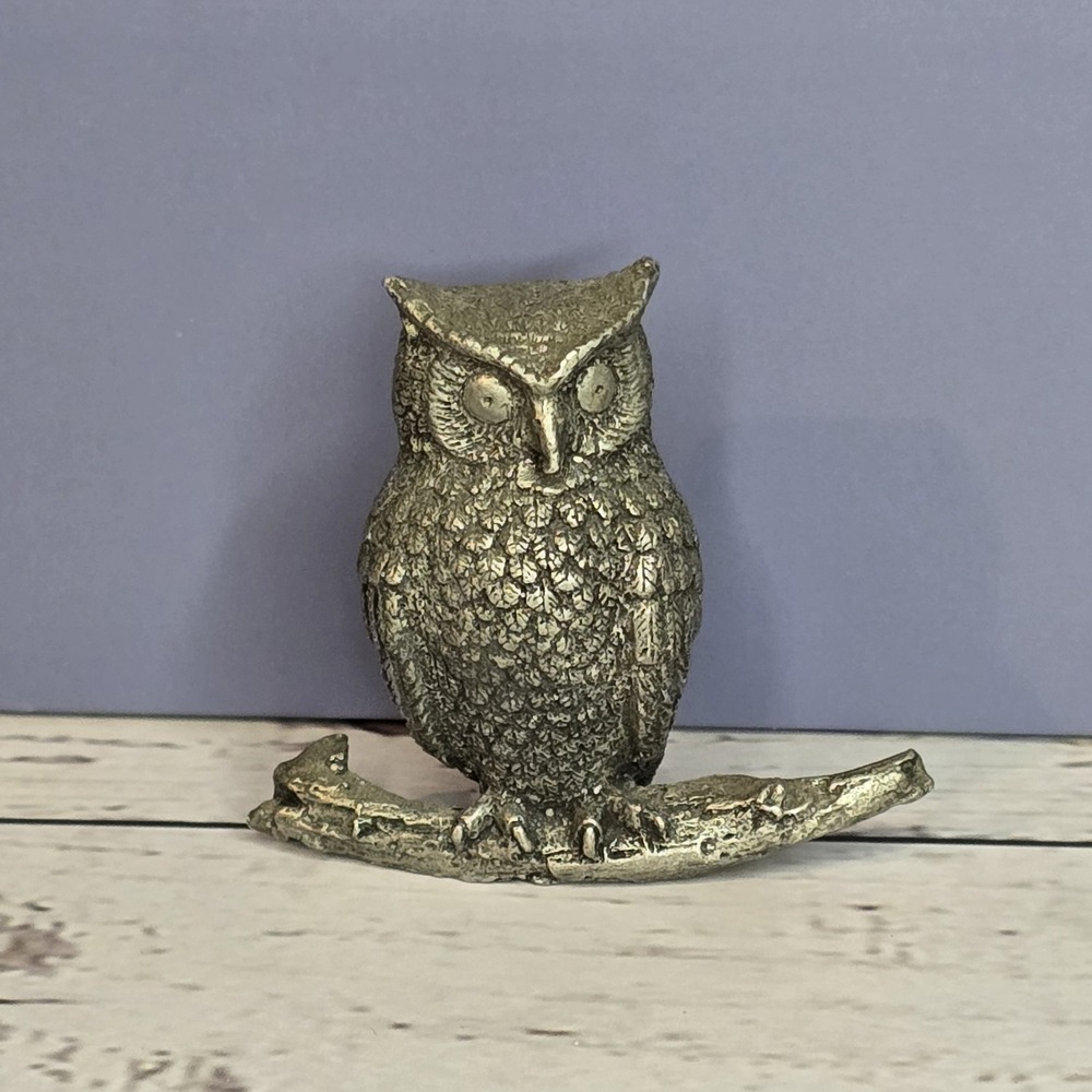 Vintage Towle Pewter Owl on Brach Miniature‎ Figurine